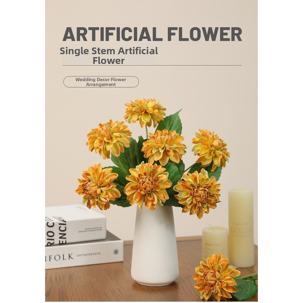 Silk Dahlia Stem with Wire Core for Easy Shaping in Floral Arrangements