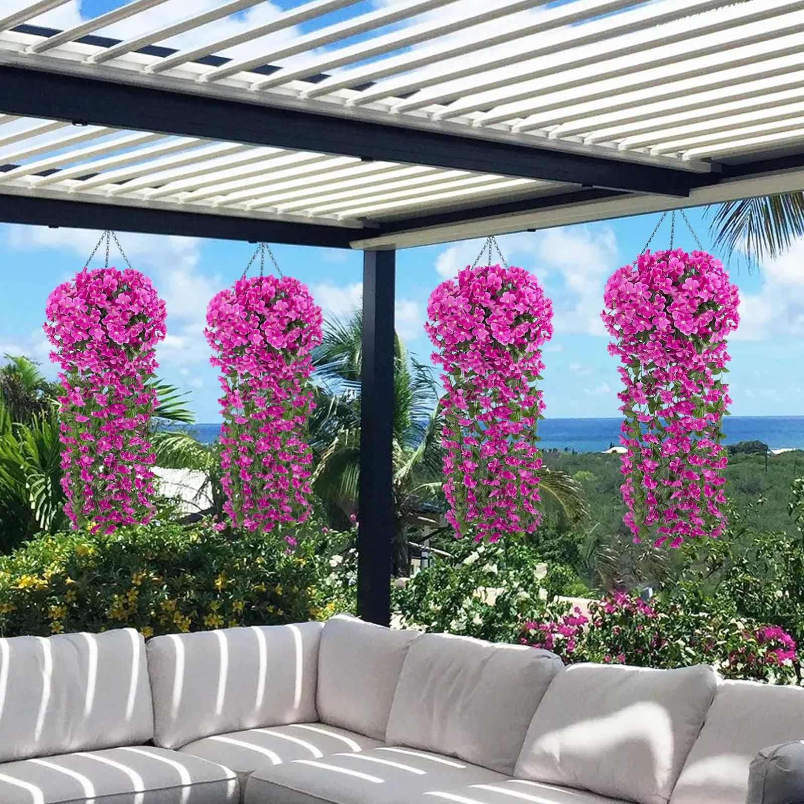 4 Pcs Artificial Hanging Flowers Fake Hanging Plants Violet Flowers Vine Garl…
