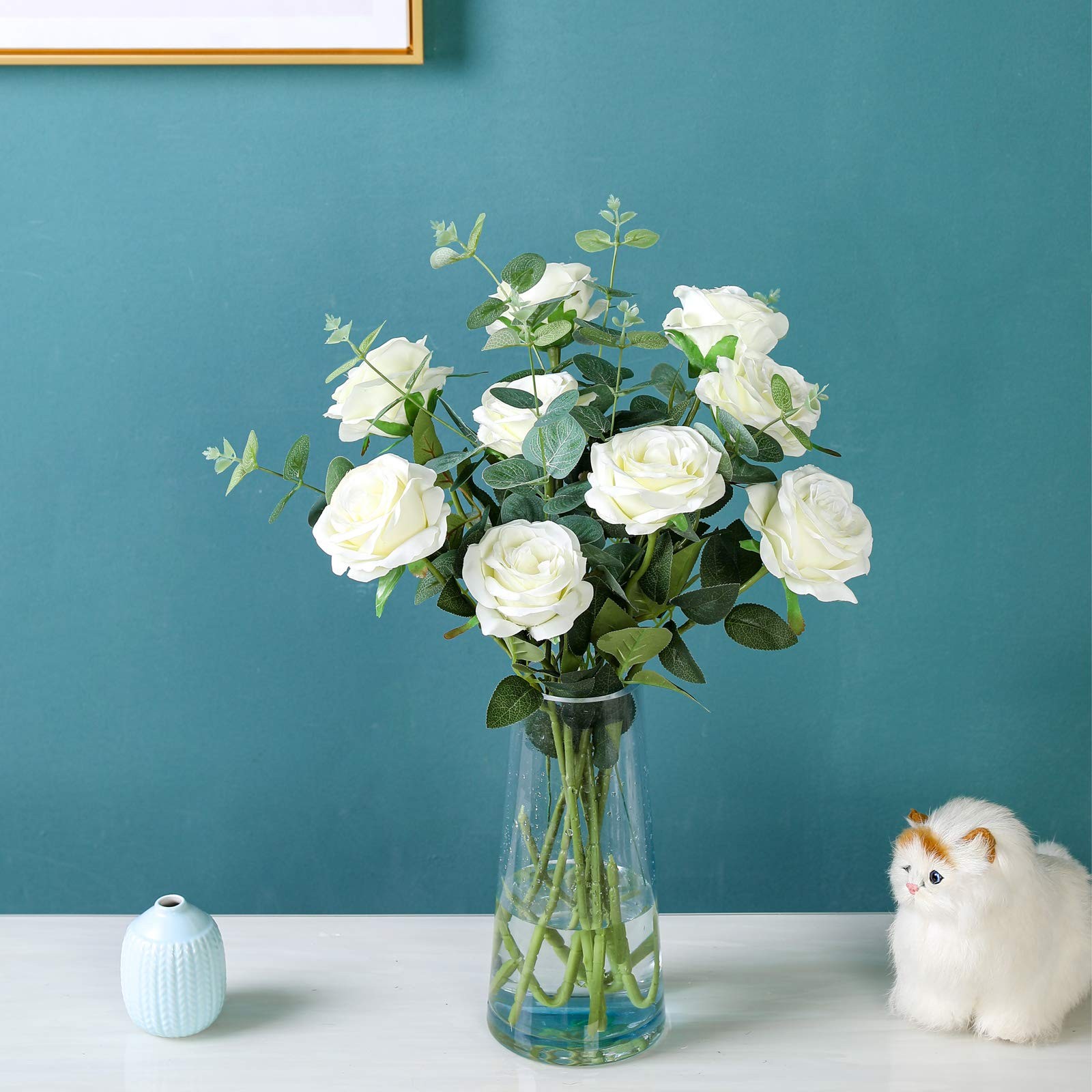 Hawesome 12PCS Artificial Silk Flowers Realistic Roses Bouquet Long Stem for
