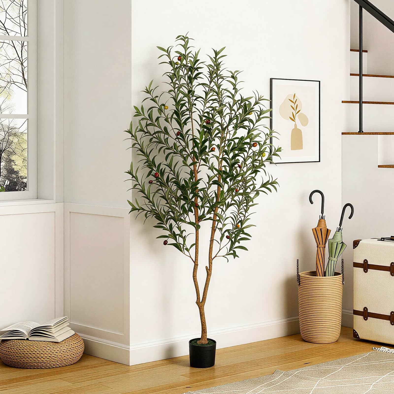 Arbol De Olivo Artificial 6 Pies Con Maceta Redonda Decoracion Para Sala Casa