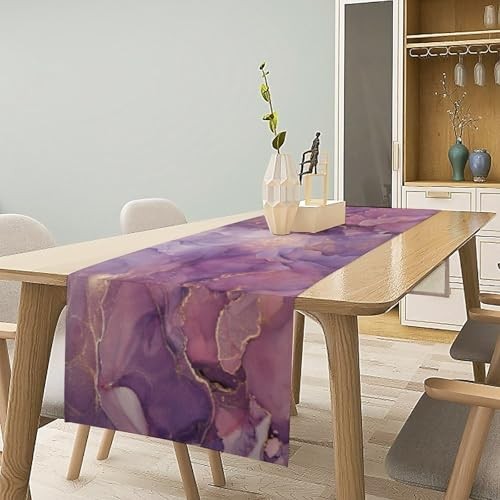 Marble Table Runner,Purple Gold Abstract Geometry Pattern 13x36inch Marble_6
