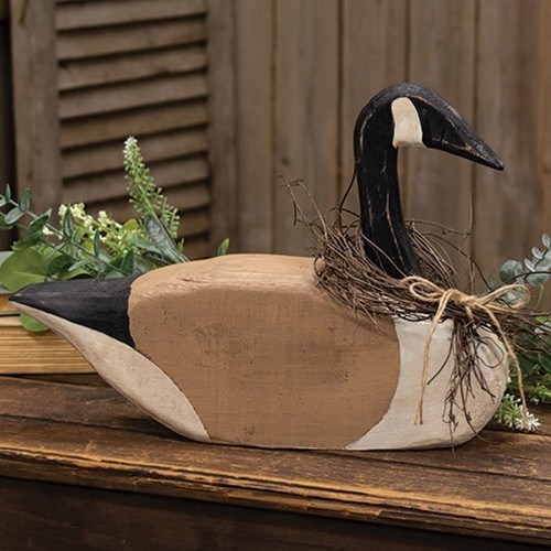 New Primitive LARGE CANADIAN GOOSE FIGURE WITH TWIG WREATH Statue Black Tan 15″