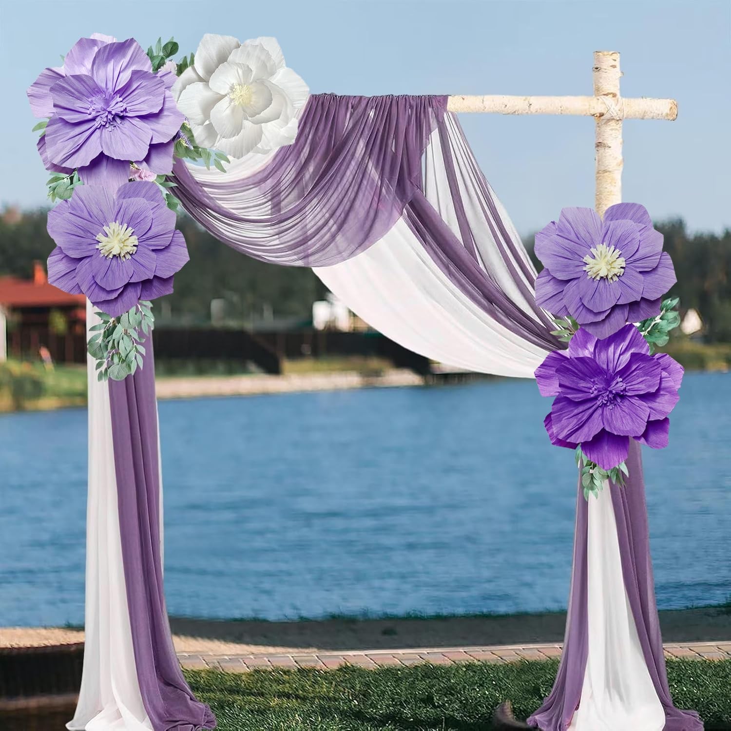 Purple Paper Flowers 5PCS 3D Flower Wall Decor – Violet White Lilac Pom Tissu…