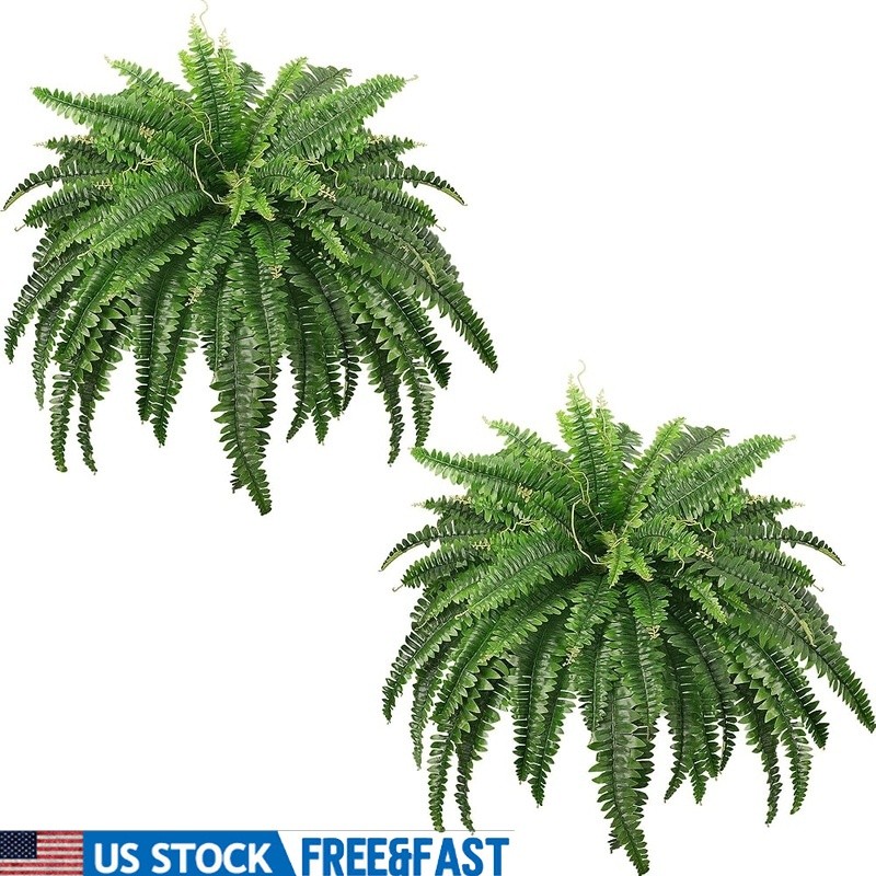Artificial Boston Ferns Faux Plants Bundle UV Resistant Home Decor Greenery New