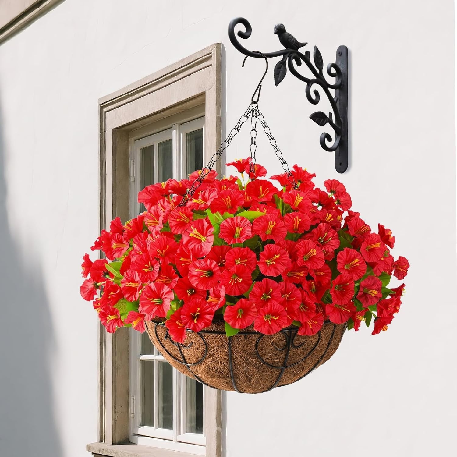 Weather-Resistant Hanging Flower Basket with Realistic Silk Petunias – 12-Inch