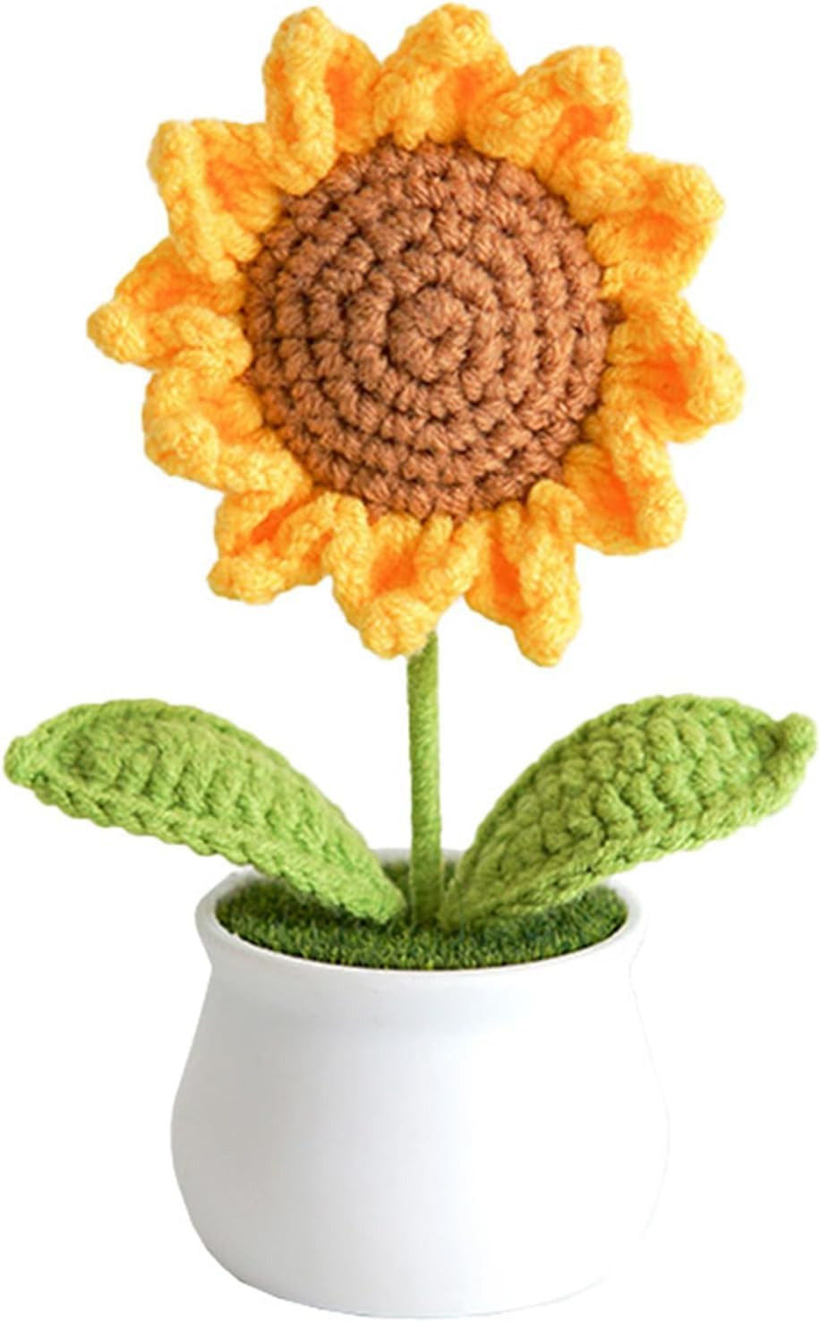 Handmade Crochet Sunflower Flower Potted Plants, Artificial Knitted Floral Decor
