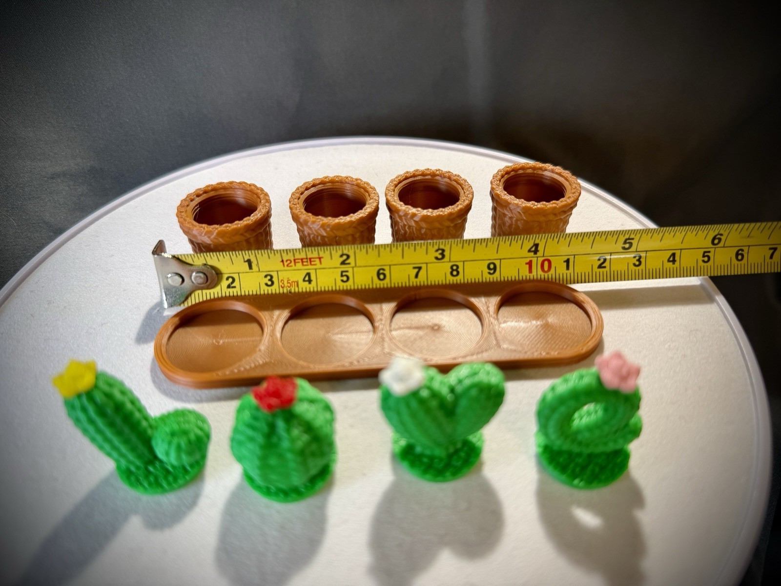LOVE Mini Cactus decor Set of 4 with/storage pots knitted style, 3d printed