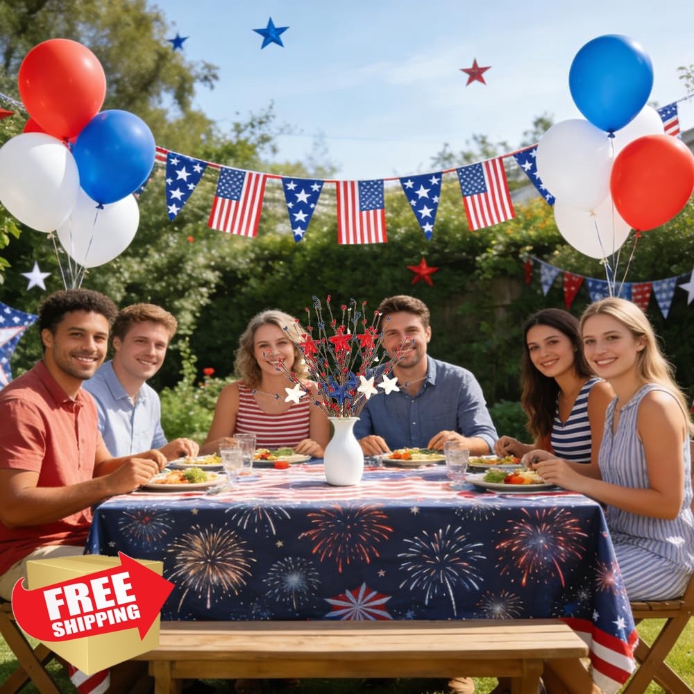 iRFKCIOW Patriotic Floral Picks Red Blue White Stars