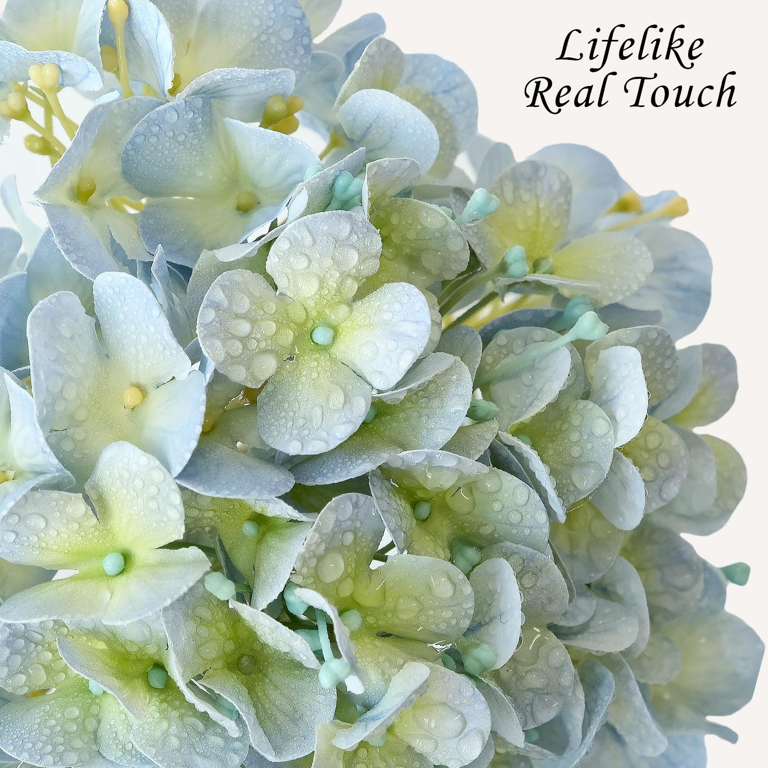 JINWOE Light Blue Hydrangea Artificial Flowers,4Pcs 20″ Real Touch Lifelike S…