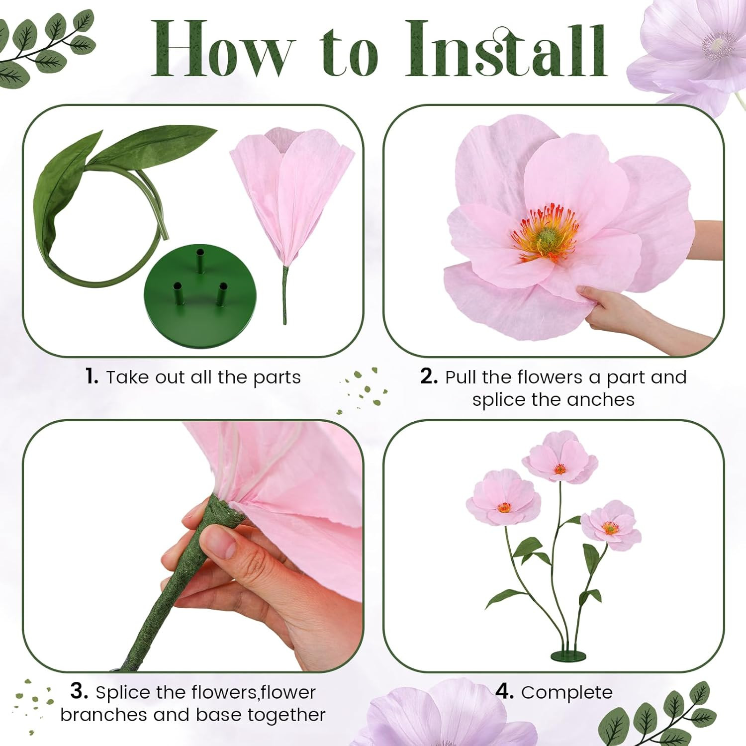 6Ft Pink Giant Flowers for Decoration with Stand, Large Artificial Poppy, Big Pa