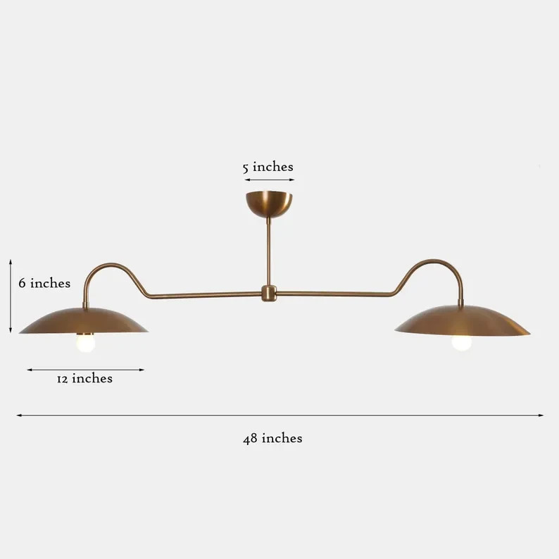Linear Double Shade Brass Chandelier, Italian Style Mid Century Modern Brass Cei