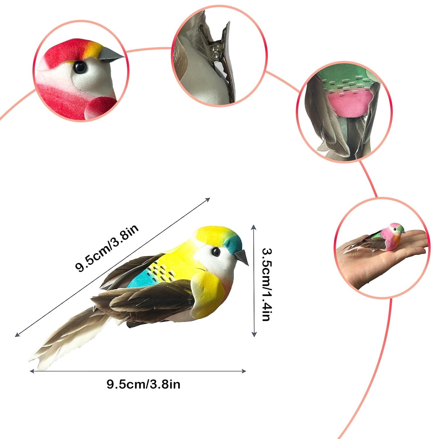 6pcs Artificial Sparrow Spring Birds Clip on Colorful Bird Decorations