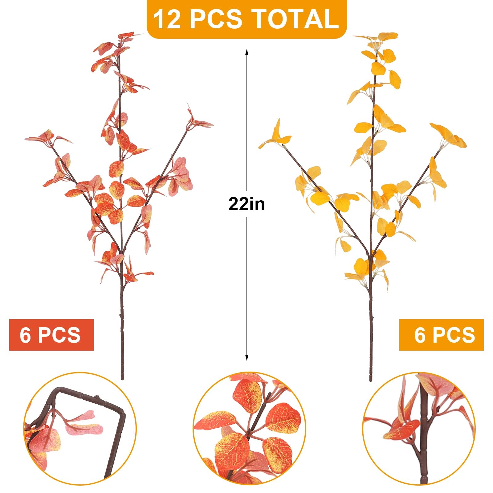 12Pcs 2Kinds 22”Fall Artificial Branches Faux Autumn Stems Fall Plant Branch…