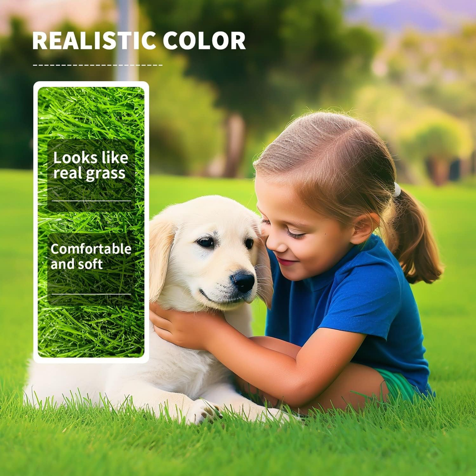 Realistic Artificial Grass Rug Indoor Outdoor, Dog Grass Mat with Drainage Holes