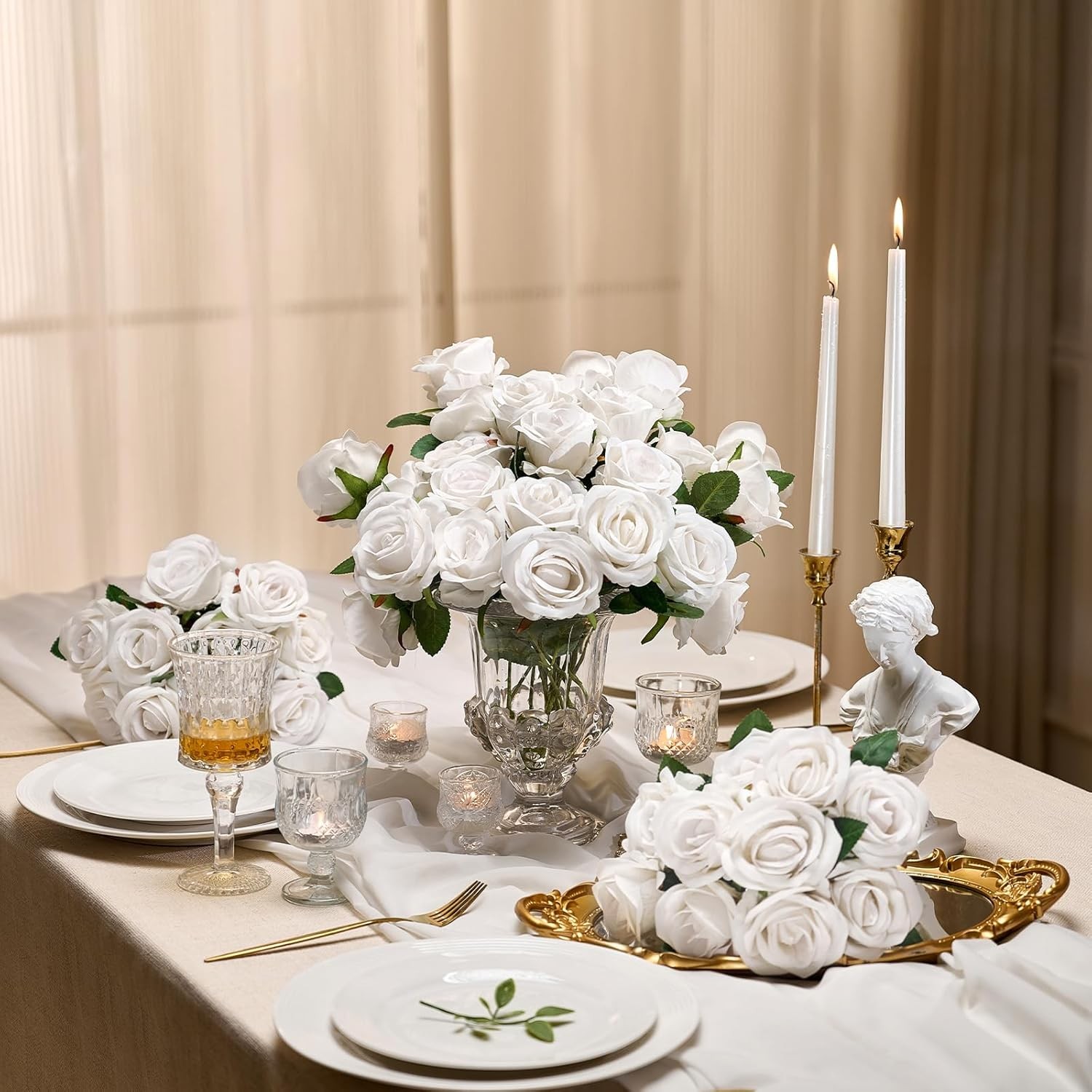 Artificial White Roses Velvet Flowers Bulk Wedding Decor