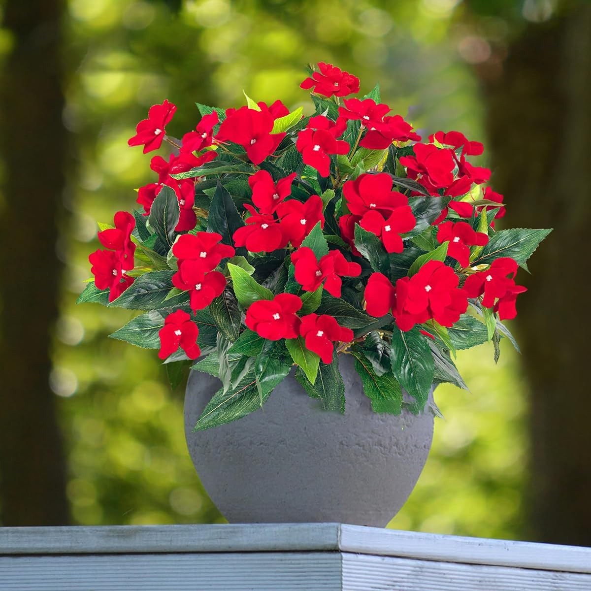 4 Pcs Artificial Impatiens Fake Flowers Bouquet for Outdoor Decor UV Resistan…