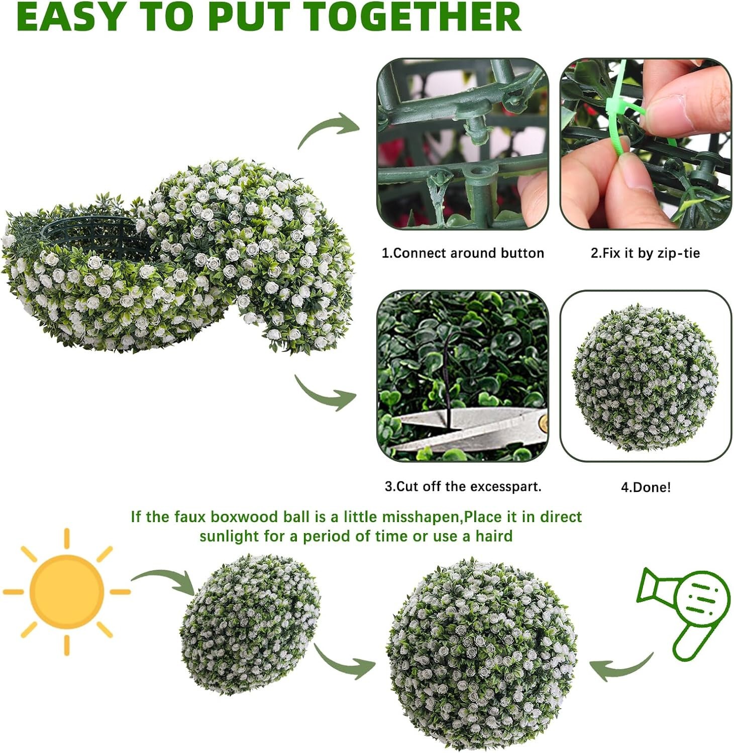 Set of 2 Artificial Topiary Flower Balls Hanging Grass Ball for Home Party Decor