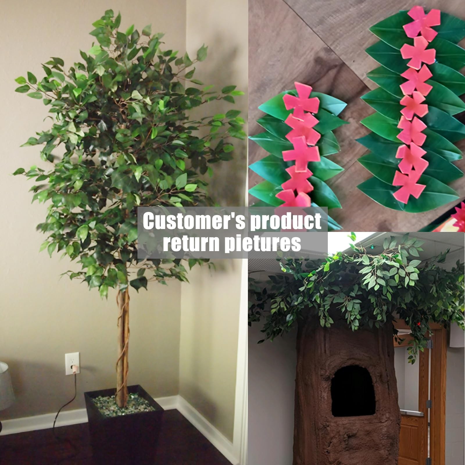 24PCS Artificial Ficus Leaves Branches Faux Ficus Tree Branches Artificial Gr…