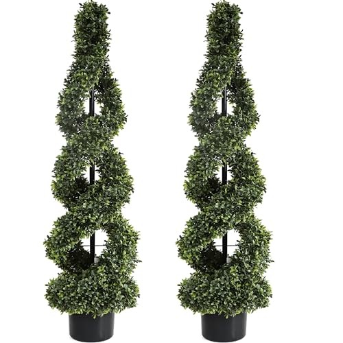 46Inch Double Spiral Artificial Boxwood Topiary Tree 4″ Plants Fake 46 Inch
