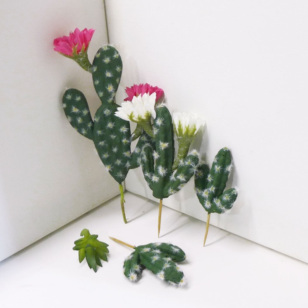 5 Pcs Artificial Plants Blooming Cactus Flower Flocking Succulents (#122-8)