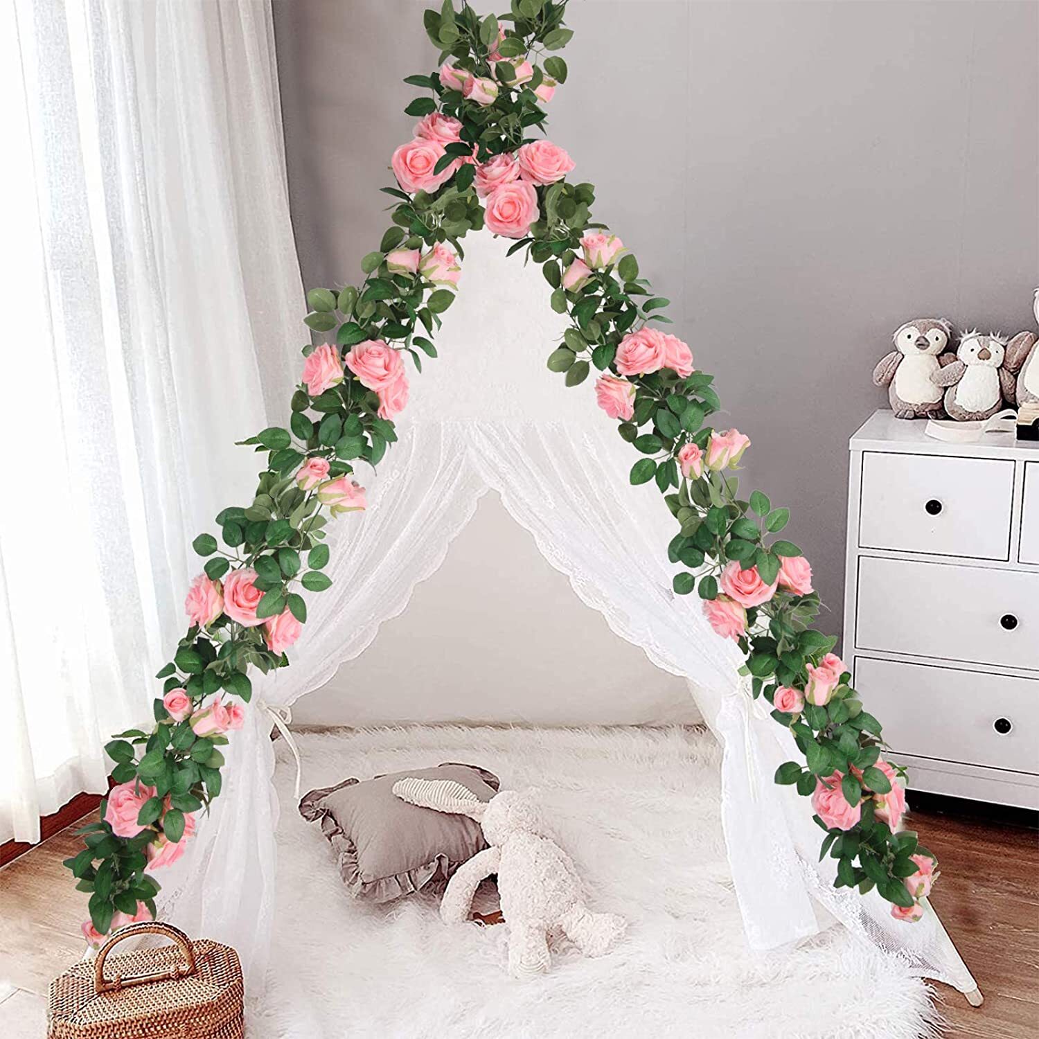 3PCS 7.5 Ft Artificial Fake Rose Vine Garland Hanging Plants Home Wedding Decor