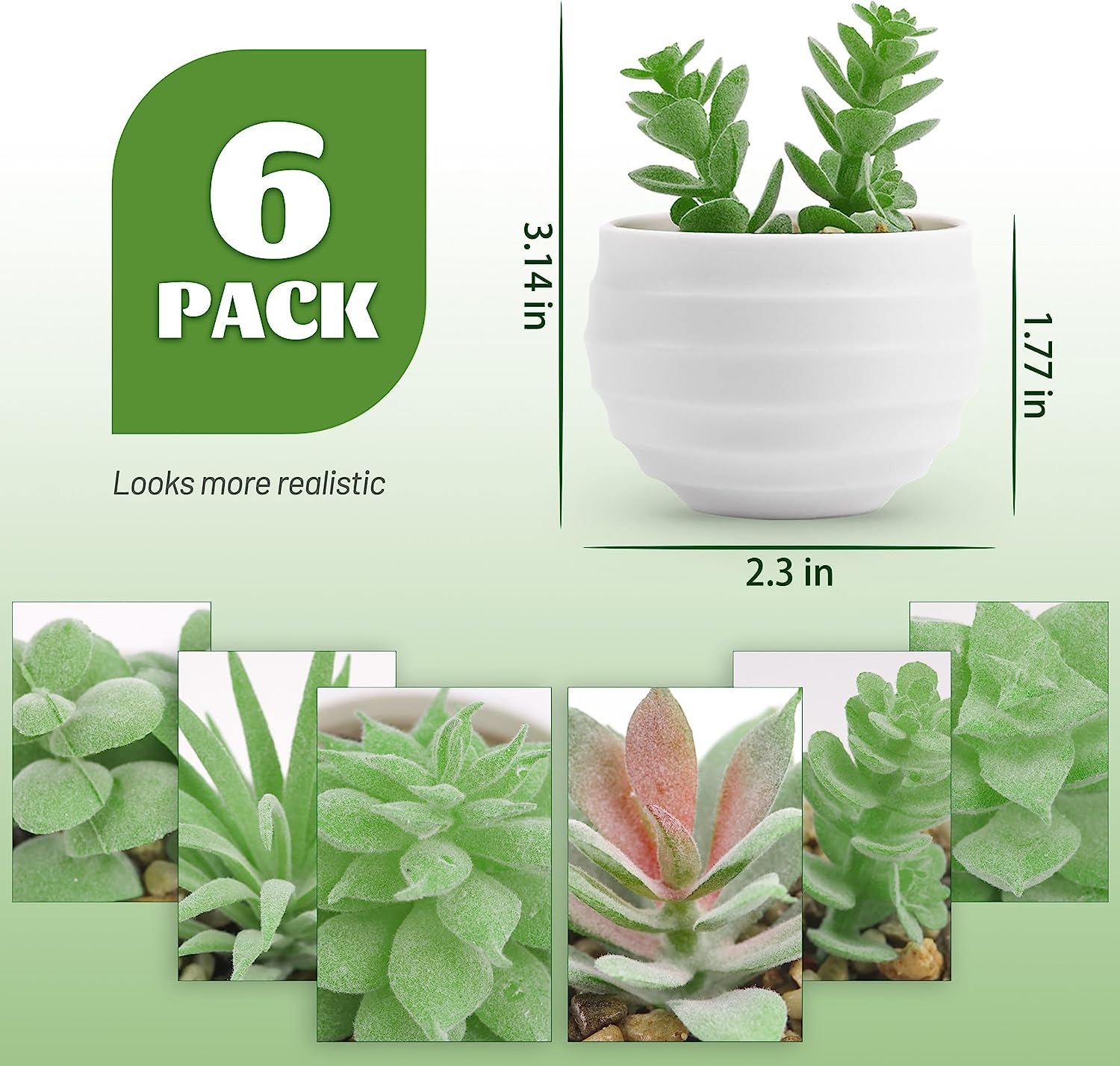 Set of 6 Artificial Succulent Plants in Pot for Bedroom Living Room Office Decor