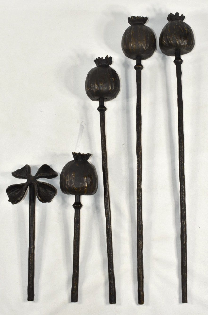 Pottery Barn SAMPLE 5 Pcs Cast Metal Flowers Poppies Pomegranate Stems NO VASE