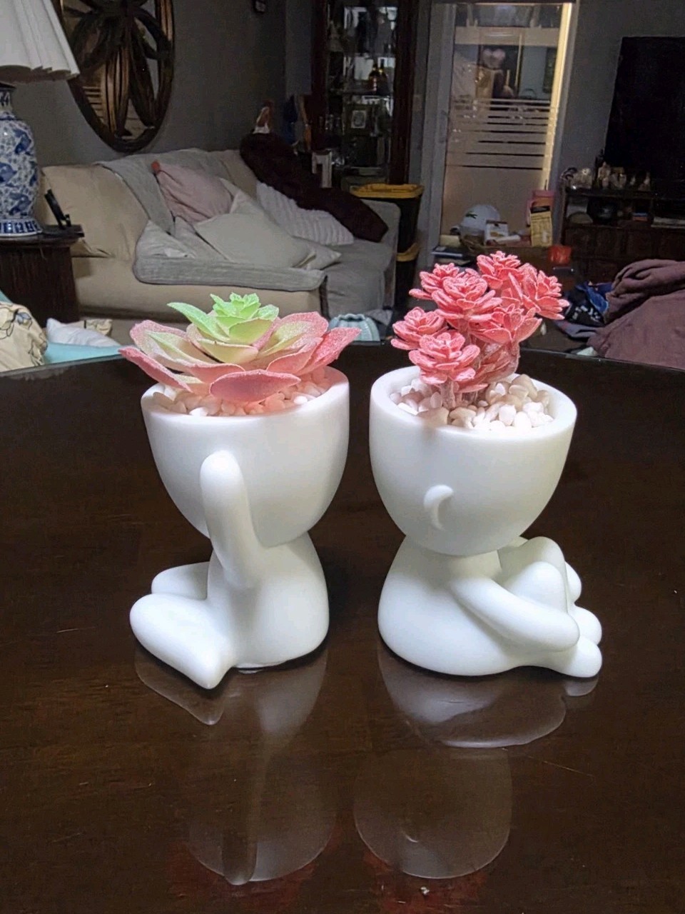 2 Small Fake Plant Office Decor for Women – Pink Gifts for (A) White with Pink