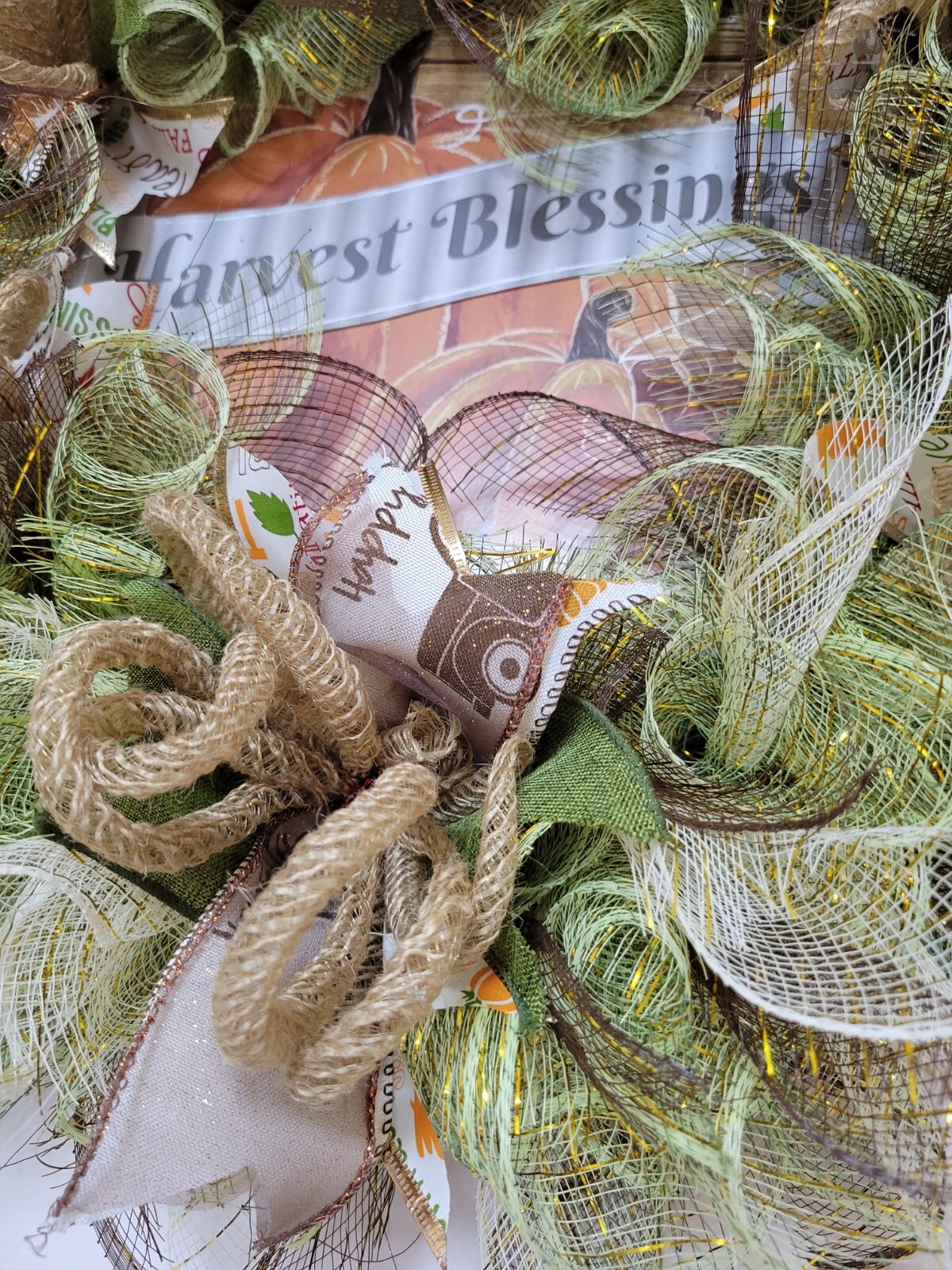 HARVEST BLESSING autumn Spring Mesh Front Door Wreath Wall Decor Bright colors