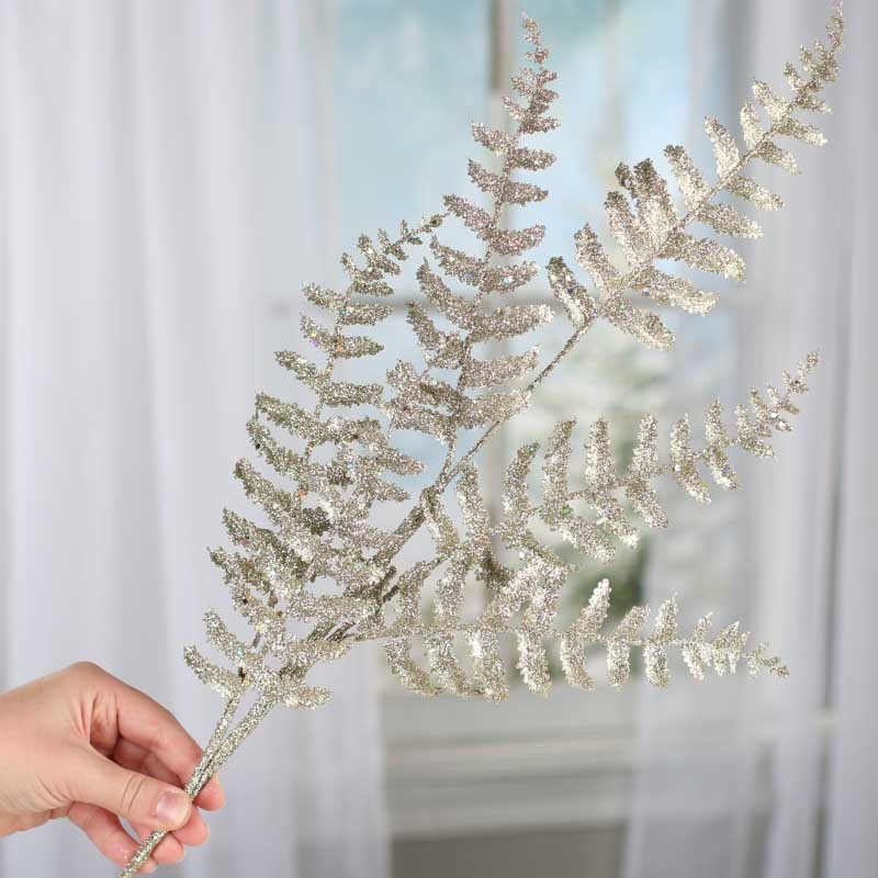 Metallic Sparkling Champagne Artificial Fern Sprays