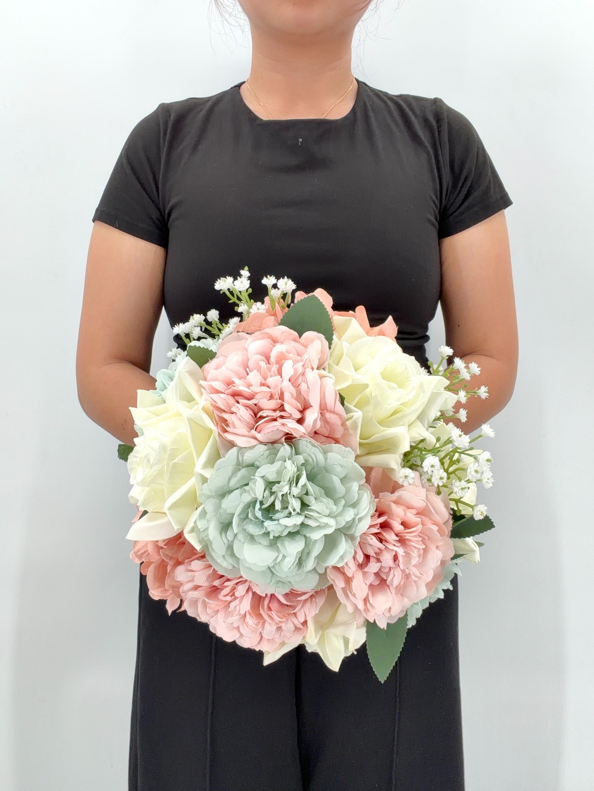 Pink & Sage Green Bridal Bouquet, Pastel Wedding Flowers, Blush Bouquet
