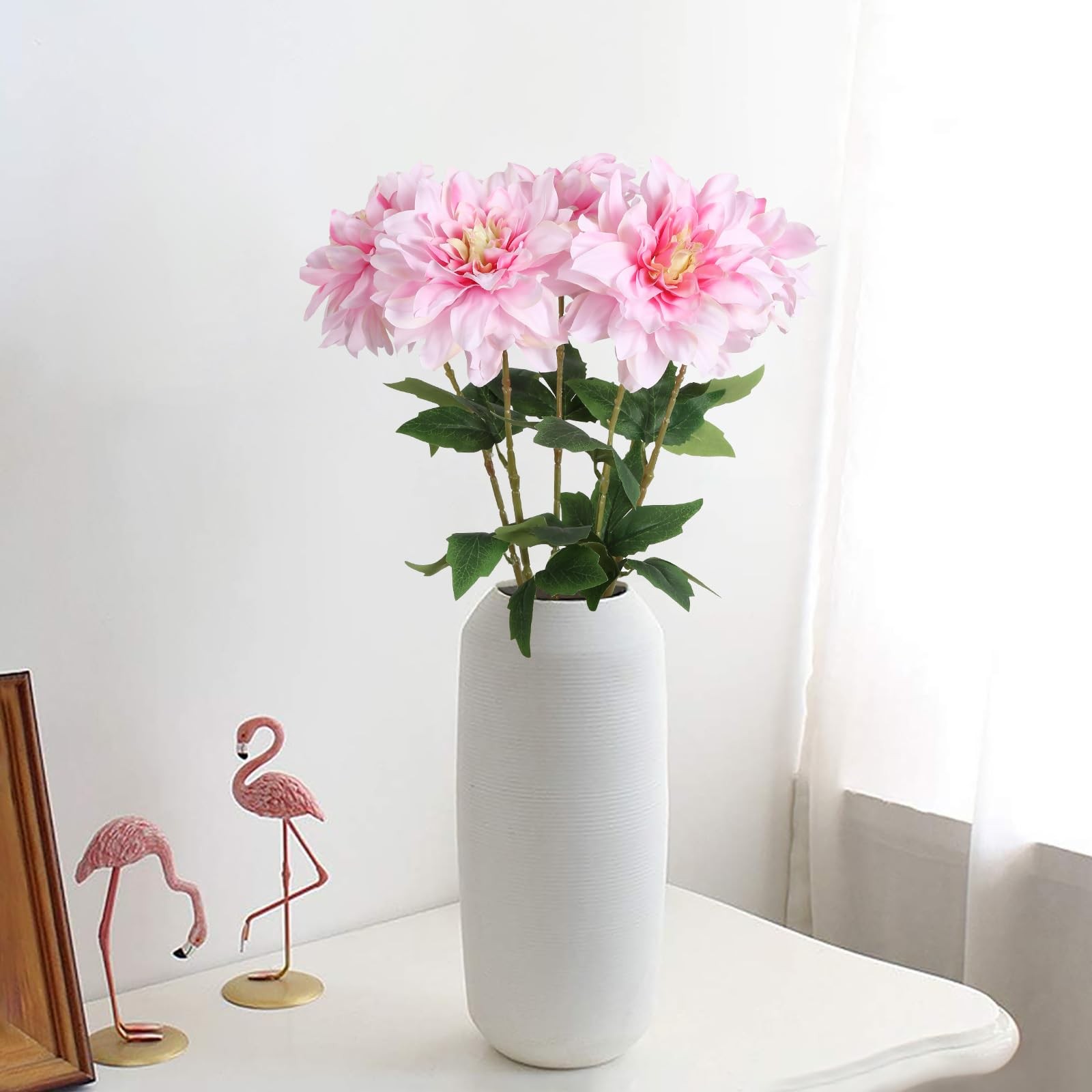 Artificial Dahlias,6PCS Fake Pink Flowers 23.62″ Dahlia Artificial Flowers Si…