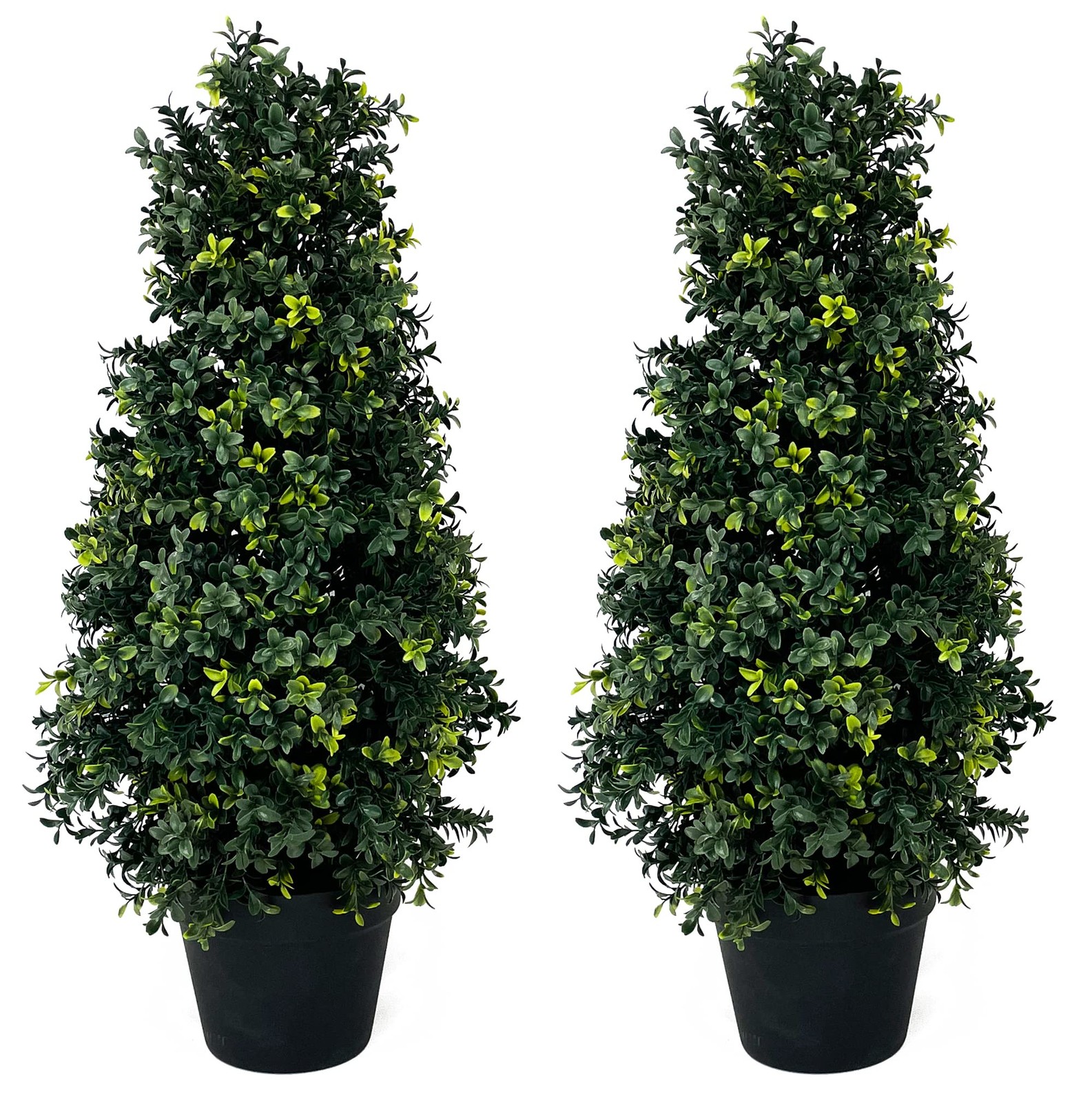 Two Artificial UV Rated 30/ inch Boxwood Cone Topiary w/Pot, Indoor Outdoor T…