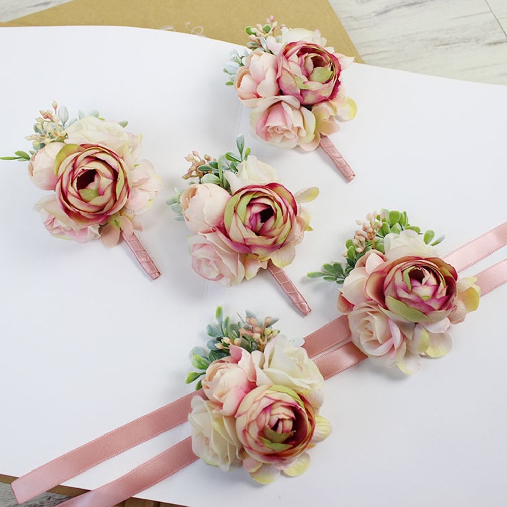2pc Pack-Handmade Artificial Peony Flower Wrist Corsage with Satin Wristband …