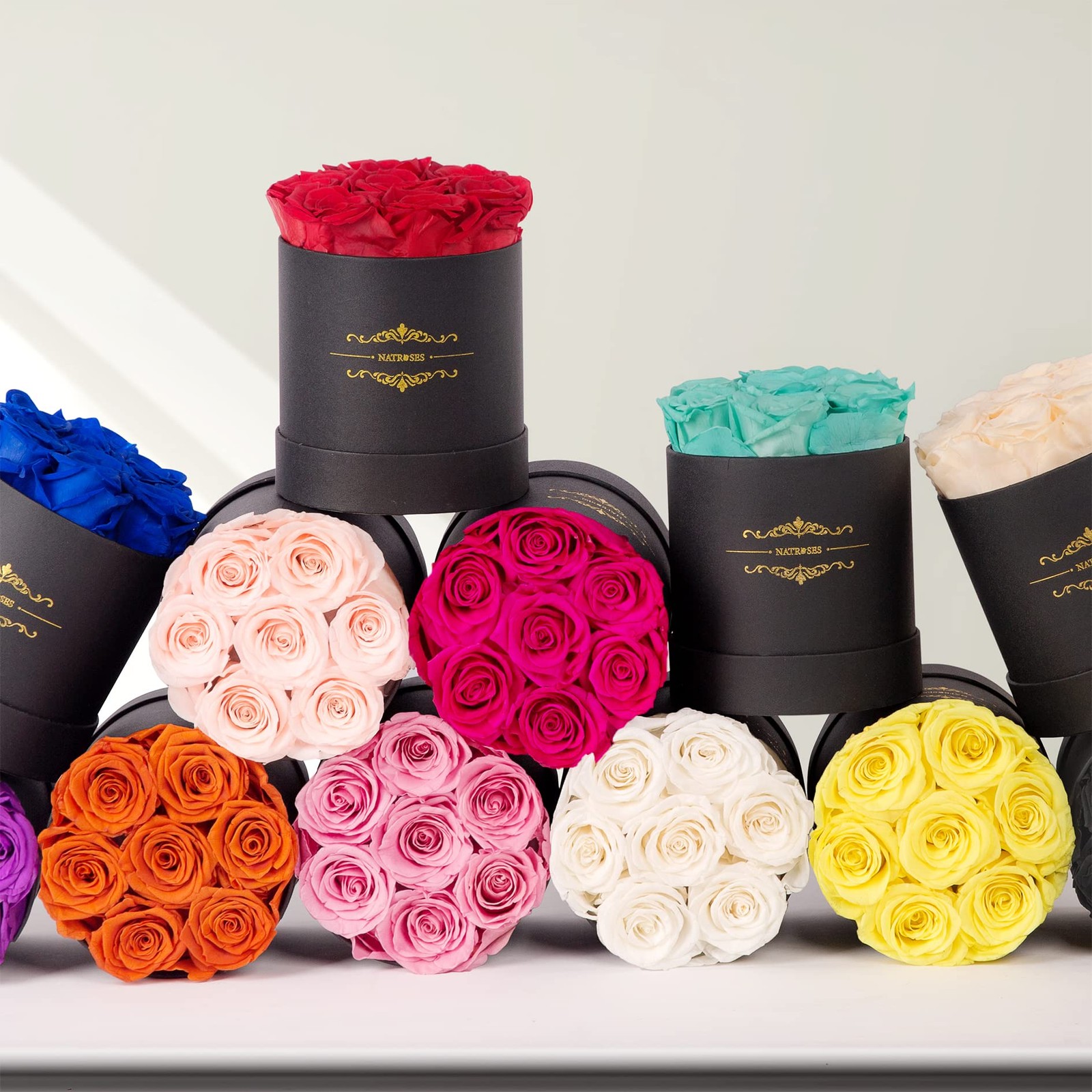 7 PCS Hot Pink Preserved Roses In Box Flowers Birthday Mothers Day Gift