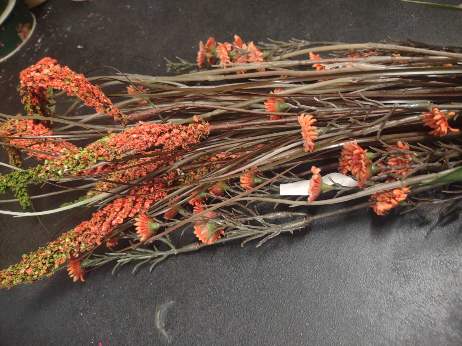Vintage 22″ Plastic/Silk Bush, Swamp Lily Grass Plant Arrangement, Fall Orange