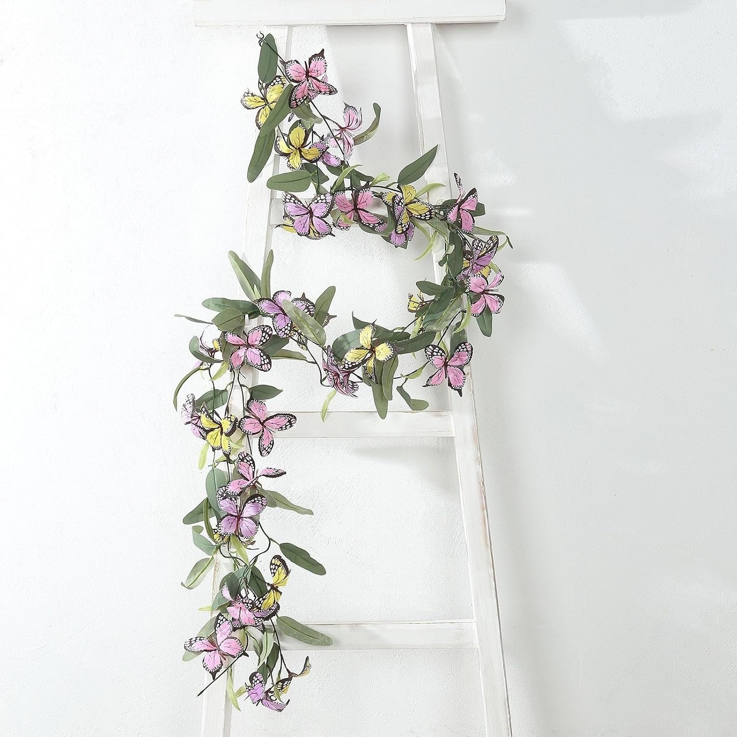 3 pcs Assorted Faux Butterfly Flower 6 ft Artificial Garlands Pink Yellow with W