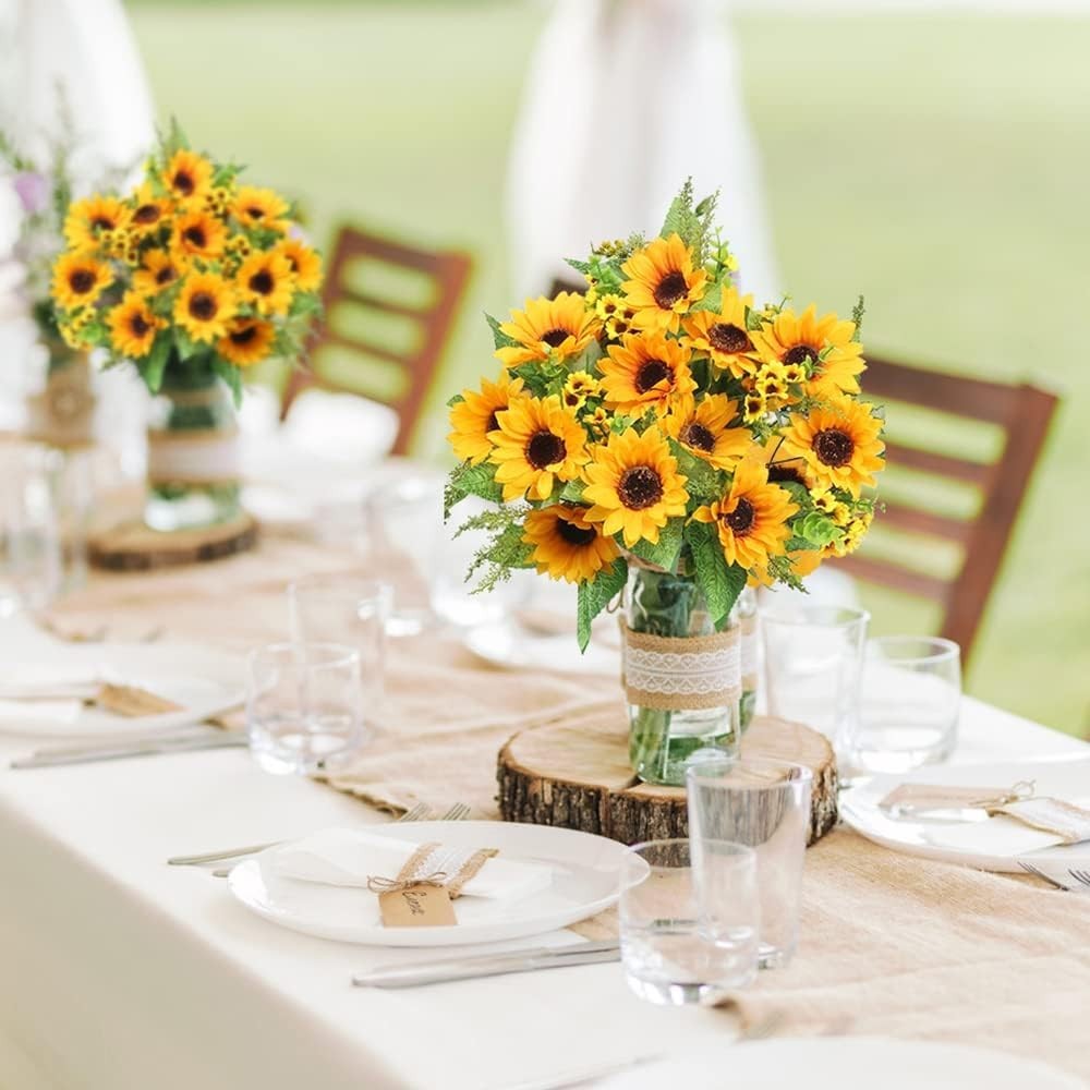 Artificial Sunflowers for Outdoors Fall Decor, 2 Bouquets | Garden, Patio, We…