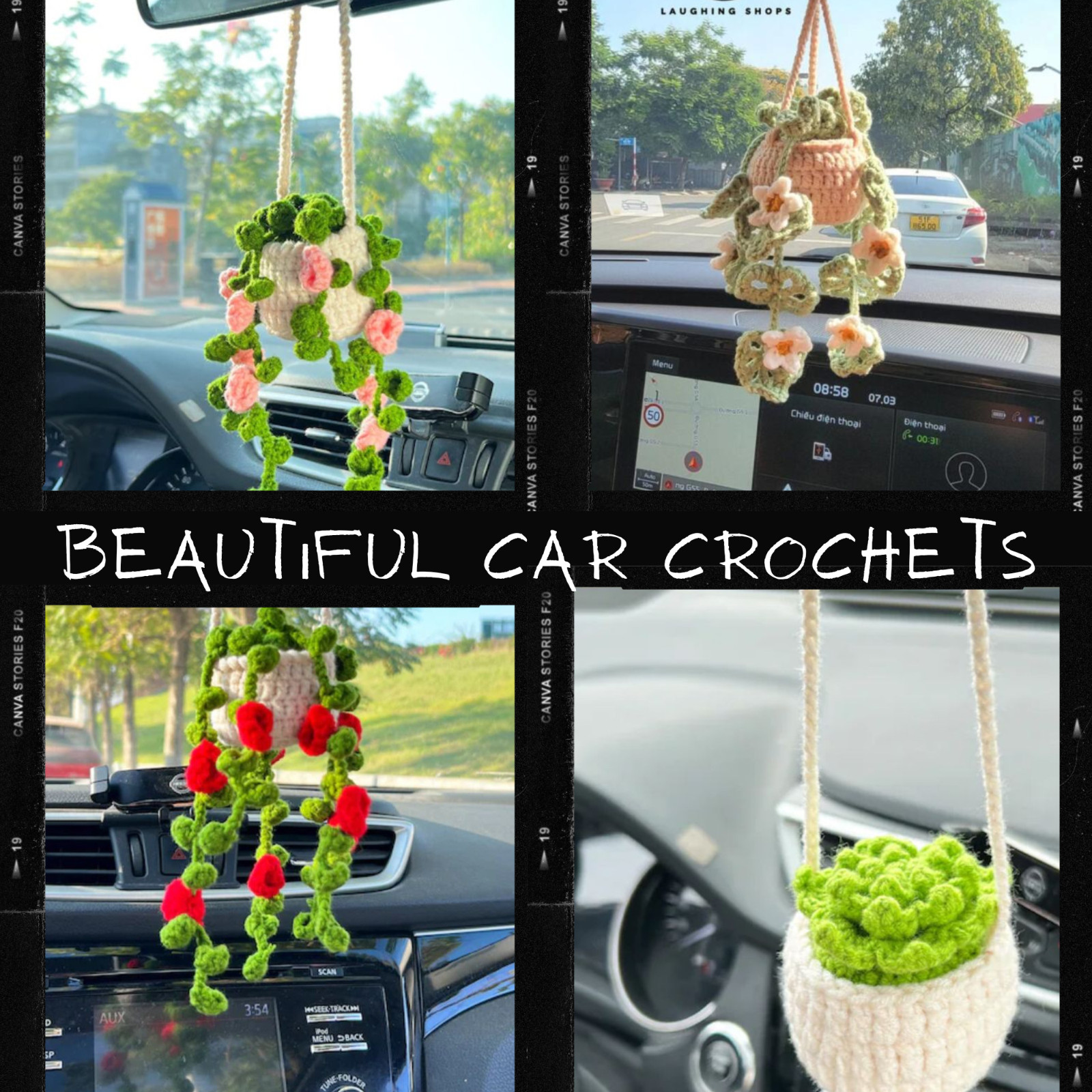 Hanging Car Crochet Handmade Succulent Pot Plant Ornaments Interior Accessories