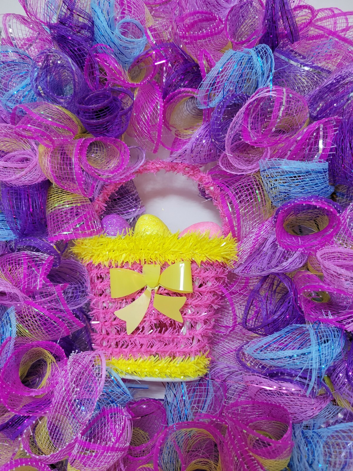 EASTER egg basket blue yellow purple pink SPRING Wreath Deco Mesh Door window