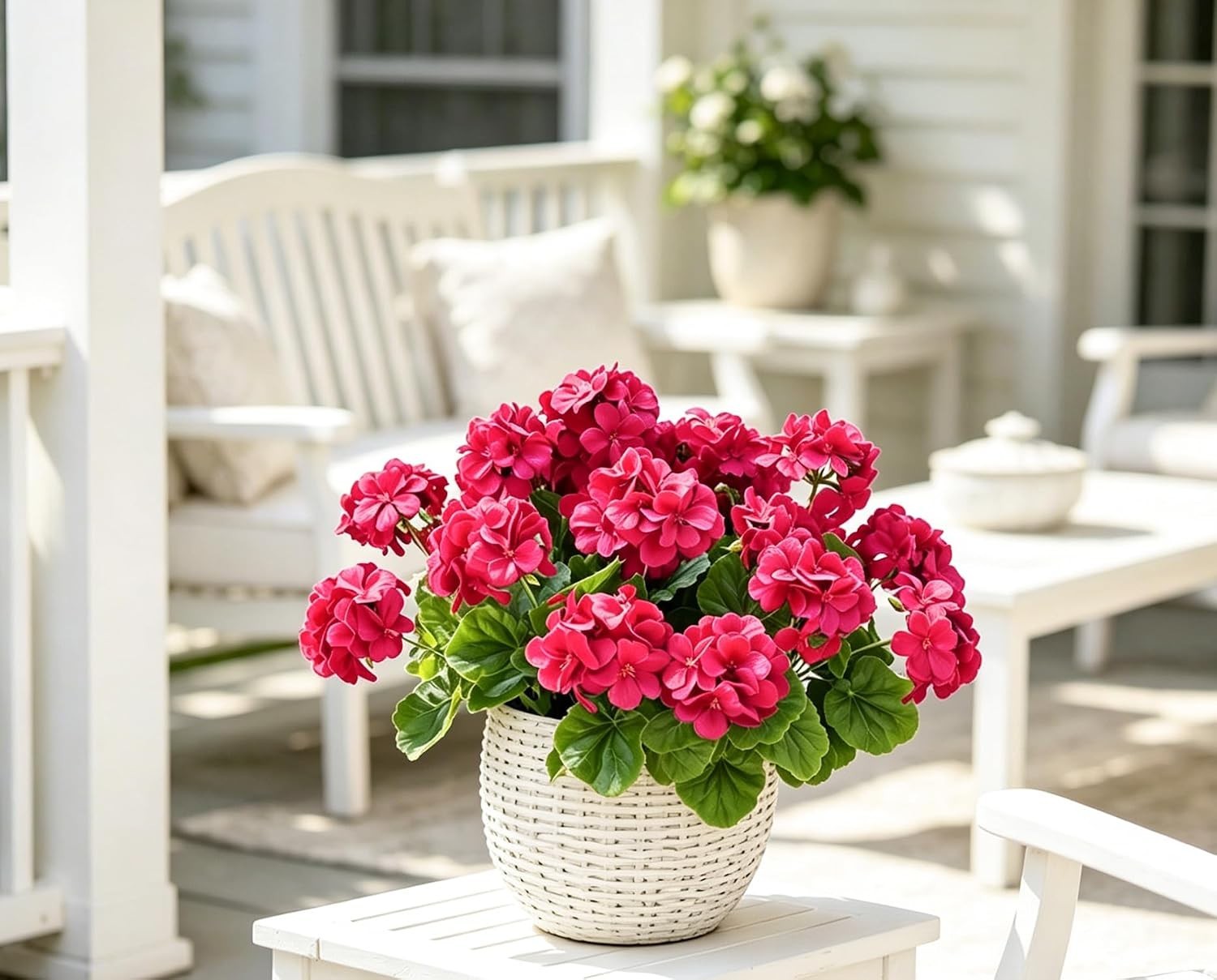 Artificial Geraniums Silk Flowers for Outdoors UV Resistant 4 Pack Hotpink