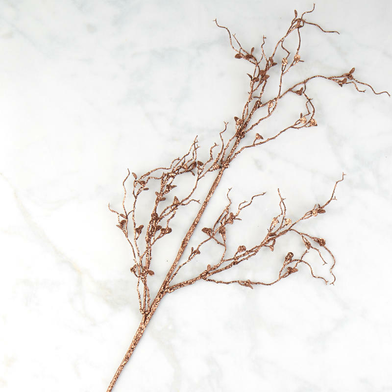 Sparkling Cocoa Brown Twig and Leaf Decorative Sprays | 2 Spray