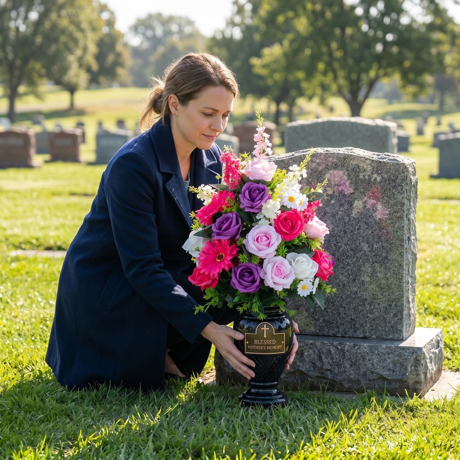 Cemetery Flowers for Grave Fake: Large 33 Heads Velvet Roses Memorial Day Flo…