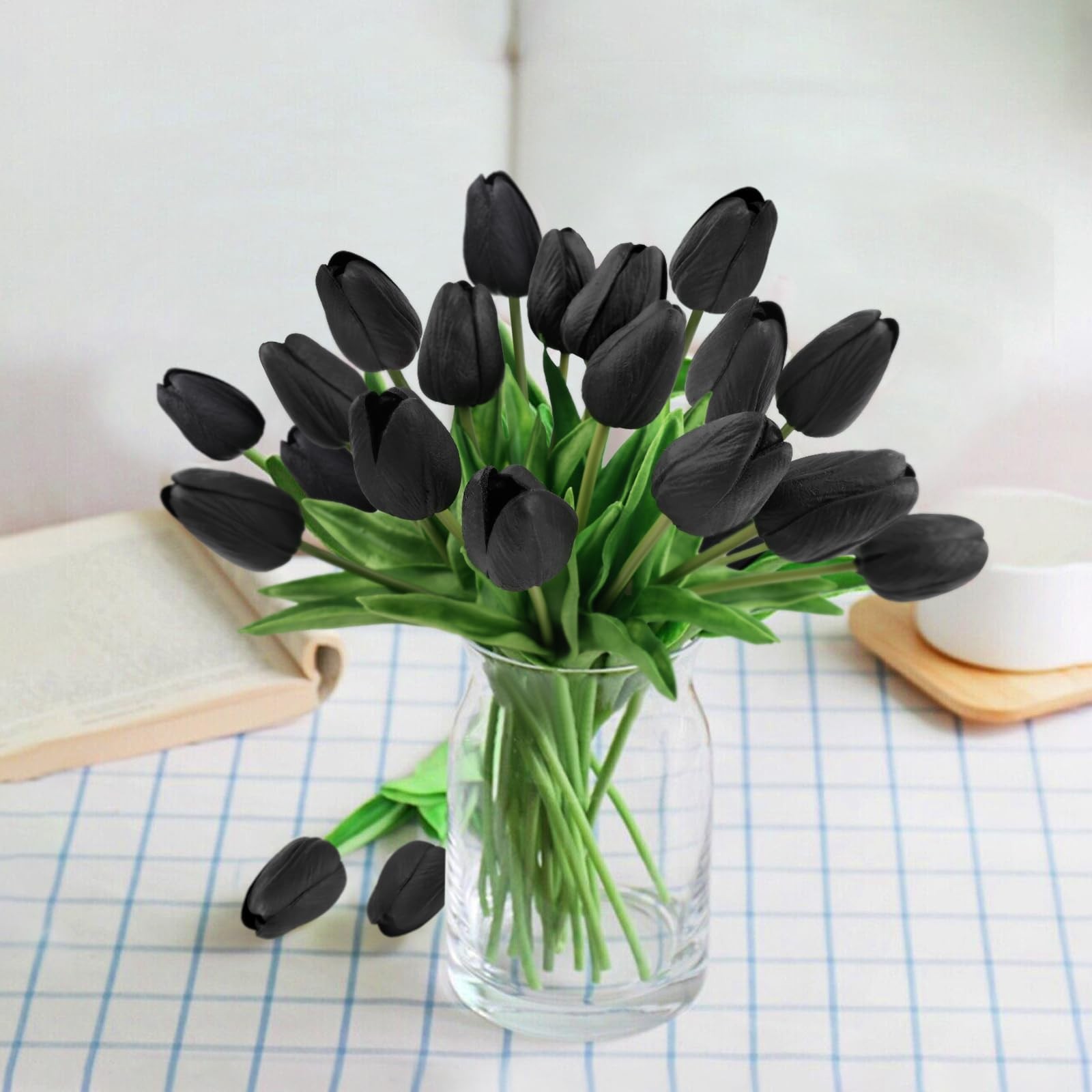 Black Tulips Artificial Flowers 18pcs Faux Tulip Real Touch Fake Flowers Bouq…