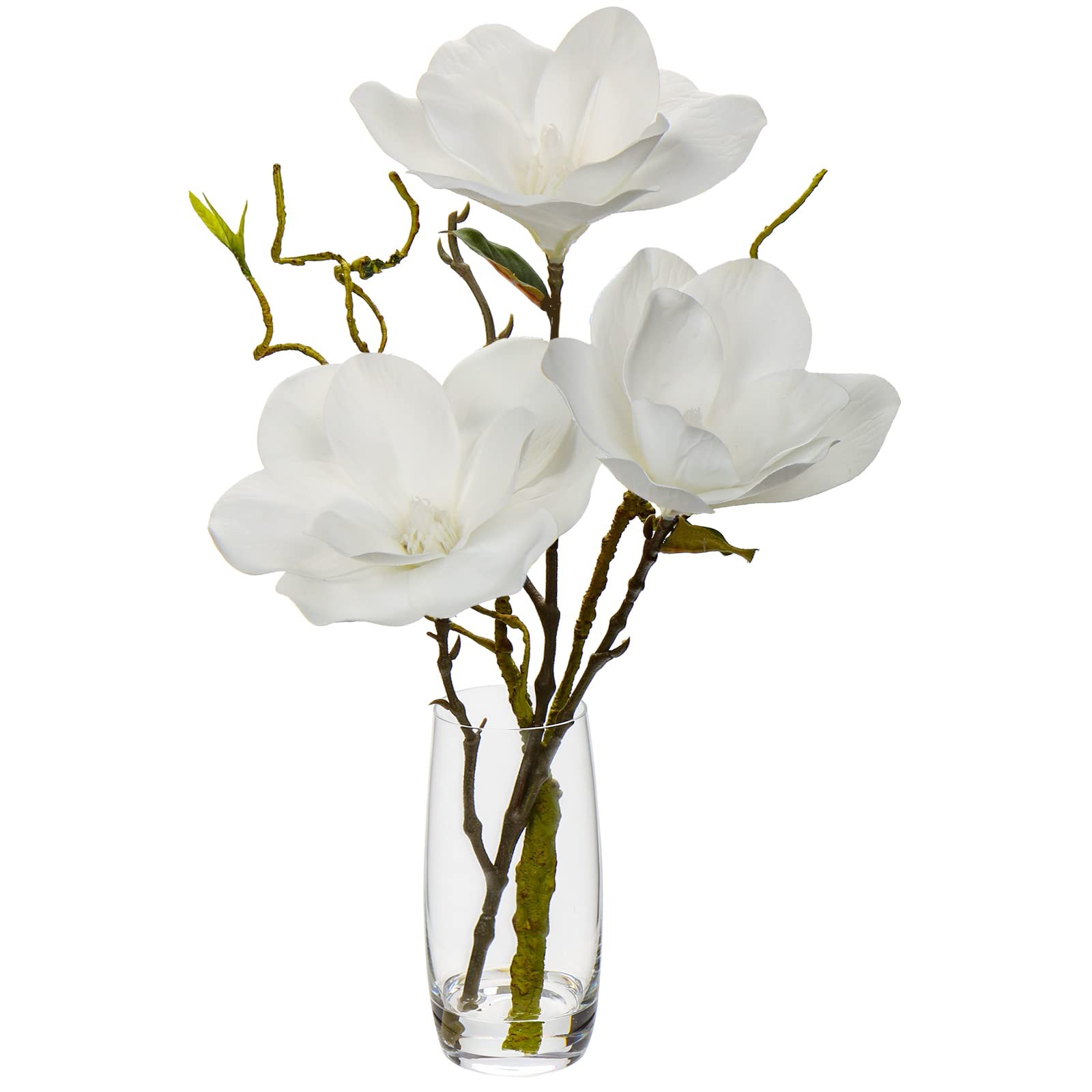 Faux Flowers in Vase 15.4 Inch Magnolias Arrangement Real Touch Wedding