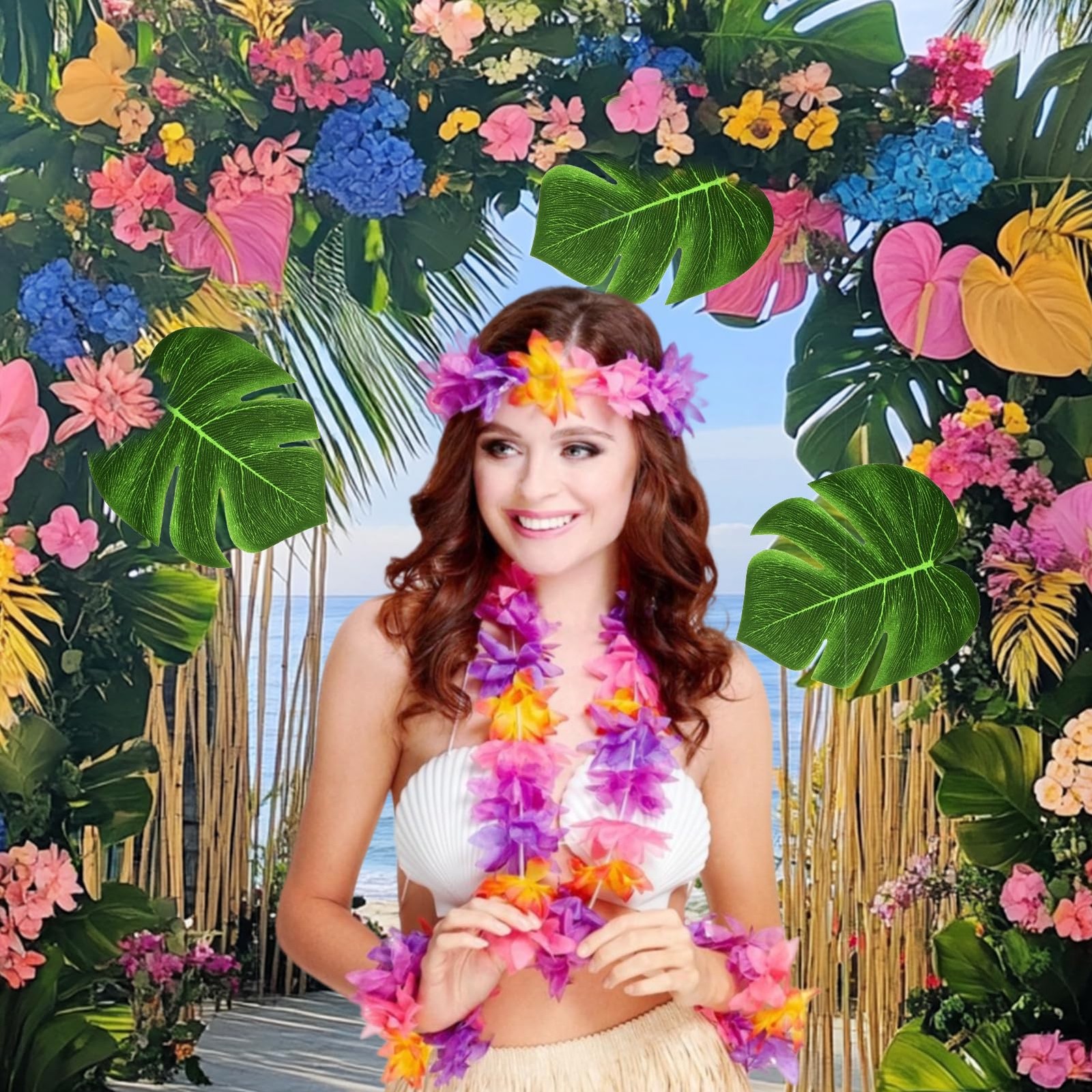 70 Pcs Hawaiian Luau Leis Decorations Supplies, Tropical Palm Leaves Hibiscus…