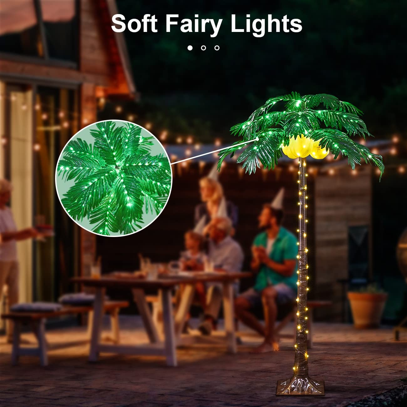 5FT Lighted Palm Tree 208 Warm White LED Artificial Greenery with Lights with…