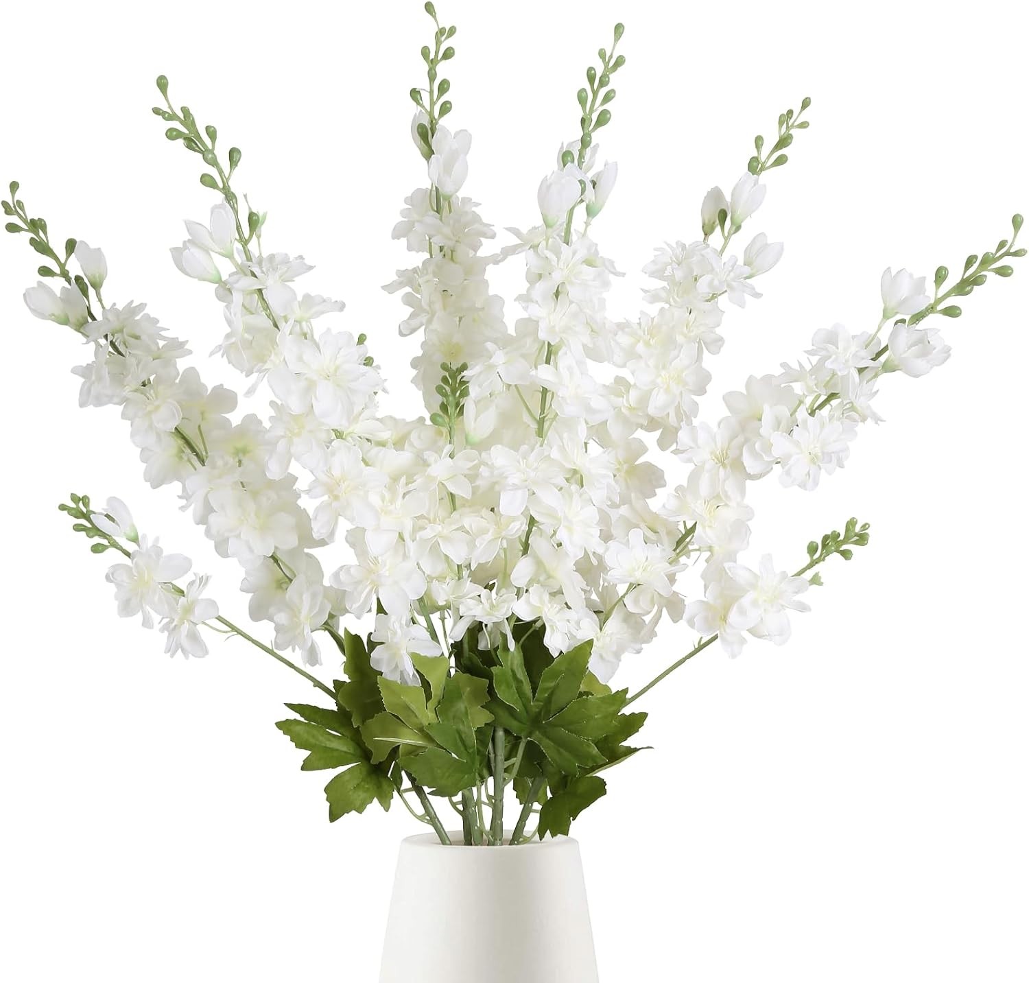 6PCS White Artificial Delphinium Flowers 33″ Long Stems White Flowers Larkspur