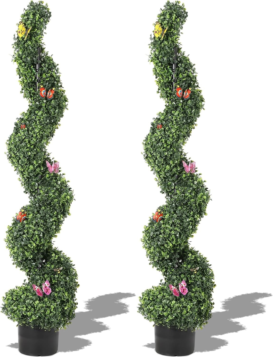 Artificial Spiral Topiary in Weighted Pot Realistic Outdoor Faux Plant for Porch