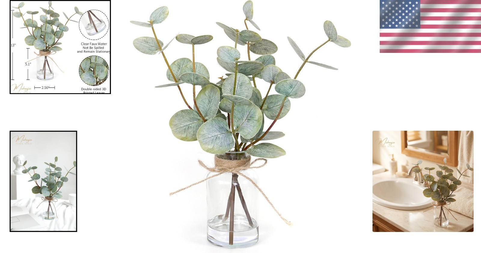 Realistic Faux Eucalyptus Plant in Glass Vase with Faux Water – Ideal Gift